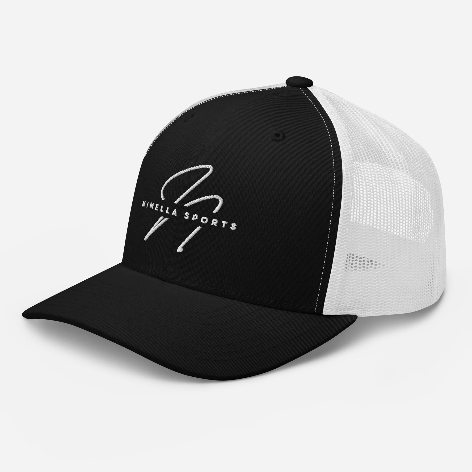Retro Trucker Cap BLACK WHITE front Nimella-Sports