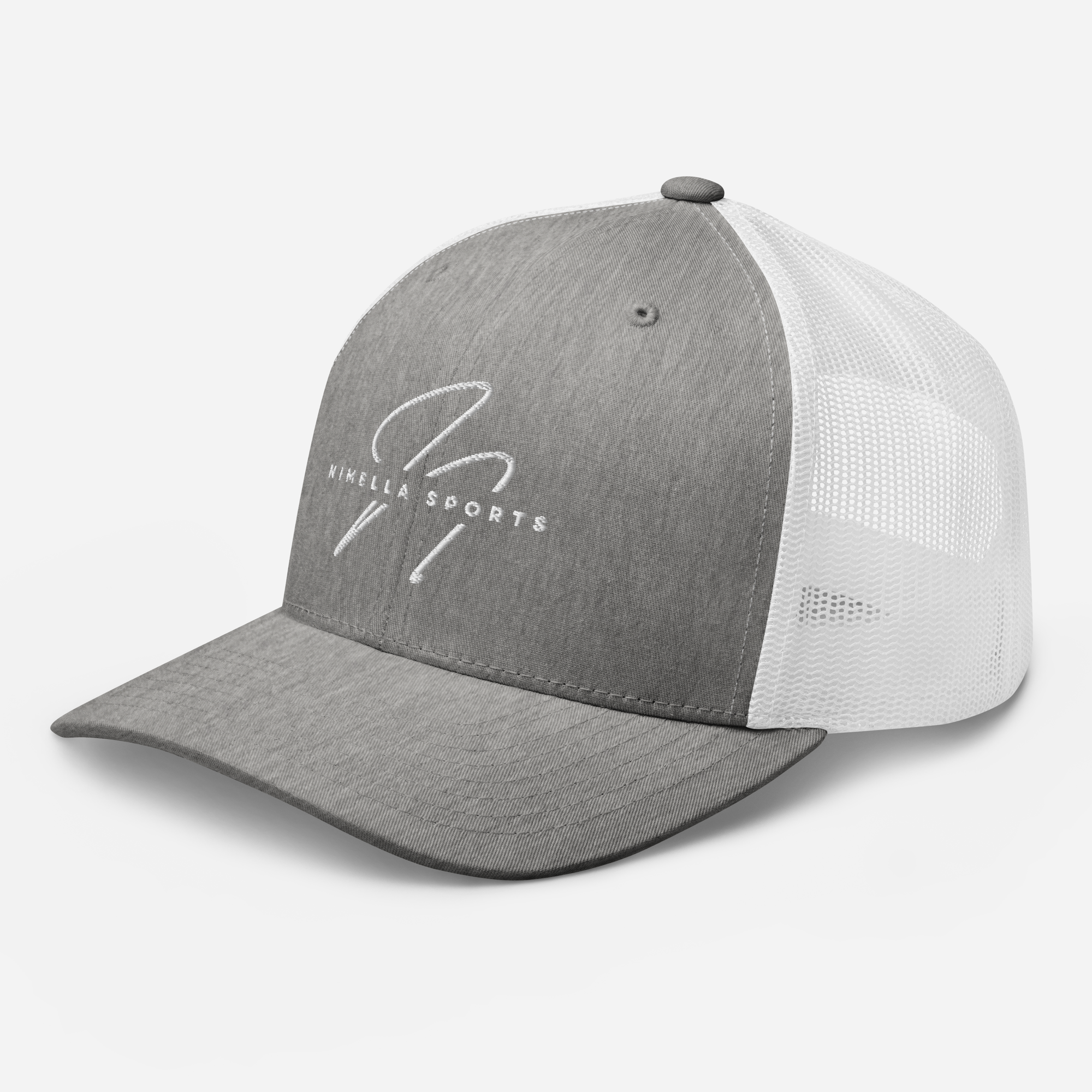 Retro Trucker Cap HEATHERGREY WHITE front Nimella-Sports